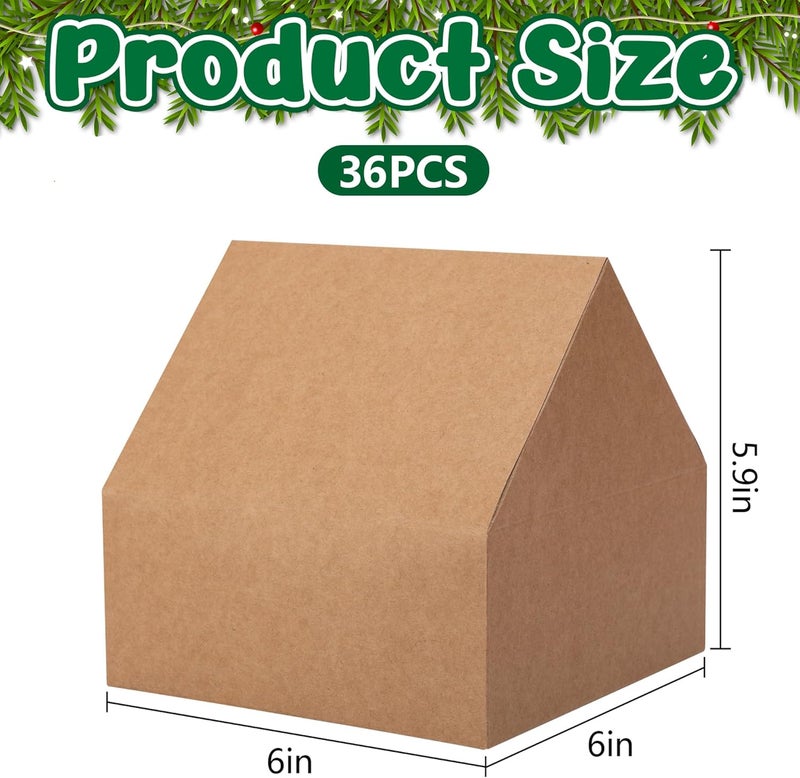 Wehhbtye 36 Sets 6'' Christmas Gingerbread House Cardboard, Brown Gingerbread House Shaped Boxes, Xmas Candy Houses DIY Craft Kit for Christmas Party Supplies Decor Cookie Snack Packaging - Image 2